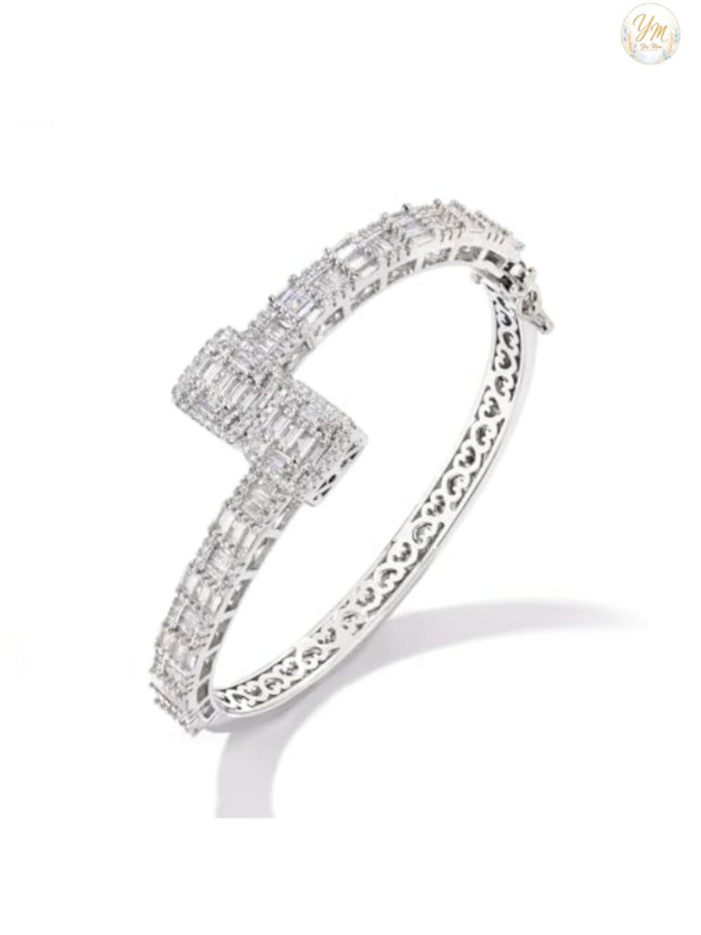 Iced Out Baguette Cubic Zirconia Cuff Bracelet 14k Gold Plated